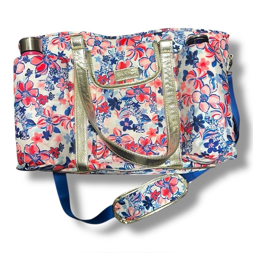 Lilly Pulitzer Insulated Beach Tote in Party Like a Lobster Floral Gold Accents
